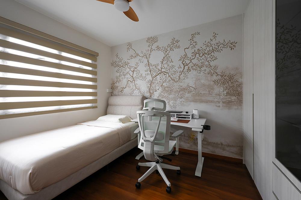 Minimalist Bedroom with Wardrobe and Wallpaper