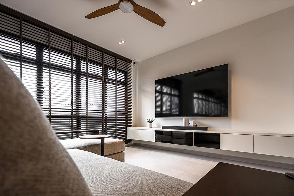 Minimalist Living Room with TV Console and Lighting