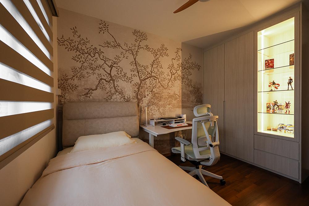 Minimalist Bedroom with Wardrobe and Wallpaper