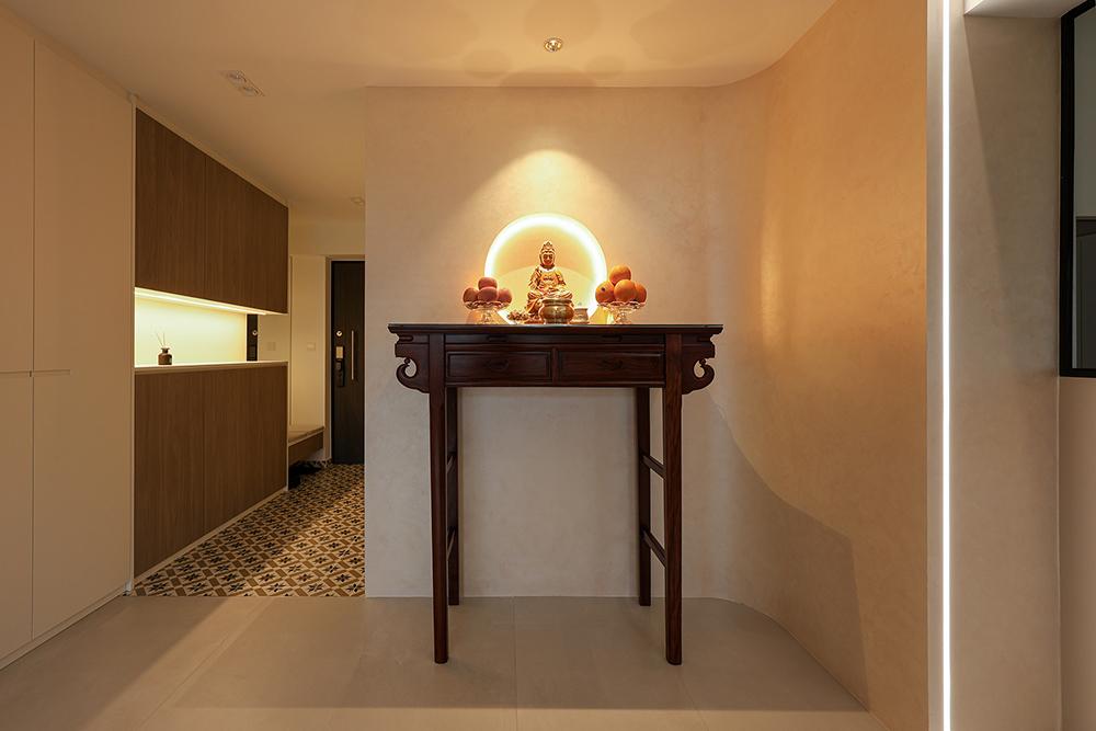 Minimalist Foyer with Settee and Altar