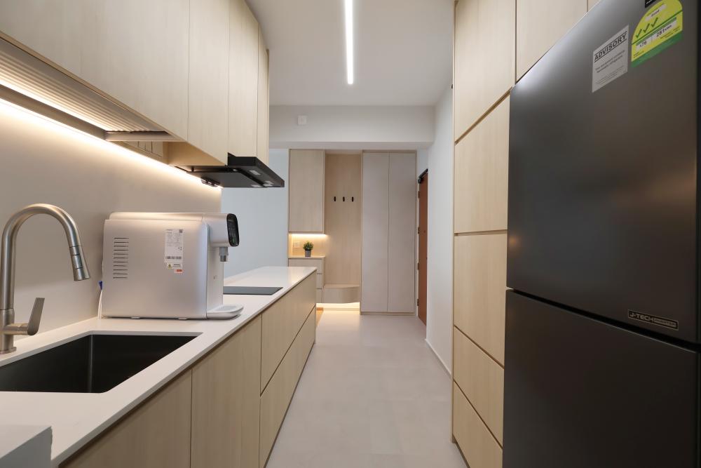 Minimalist Kitchen with Cupboard and Open Kitchen