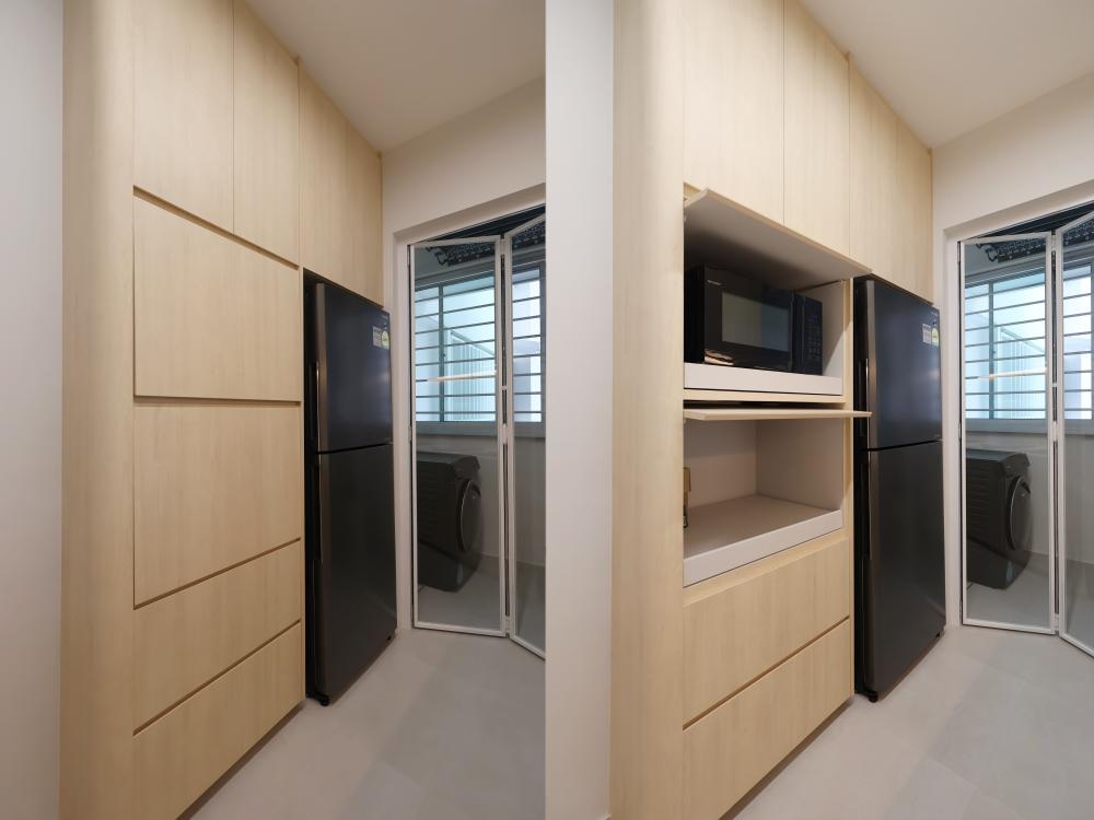 Minimalist Kitchen with Kitchen Window and Cupboard