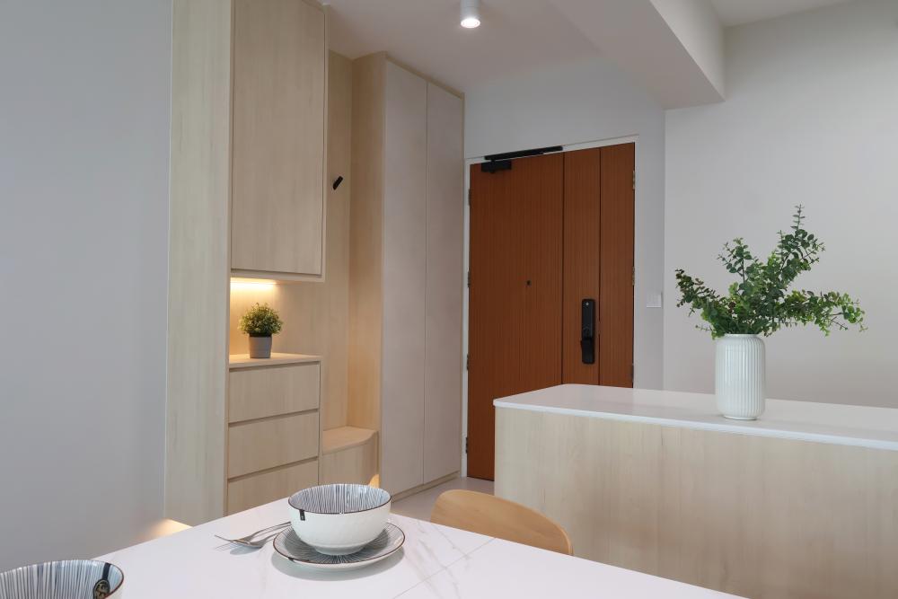 Minimalist Living Room with Countertop and Vinyl Flooring