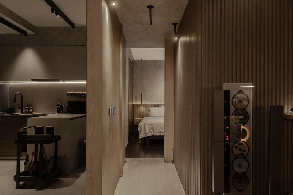 Modern Hallway with Feature Wall and Mirror