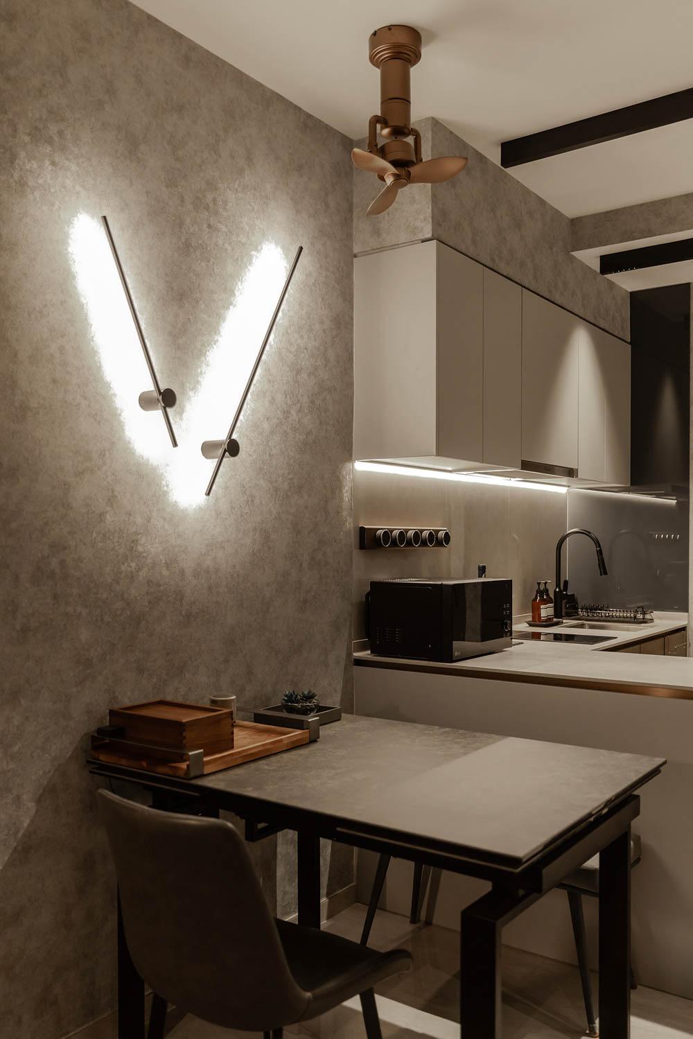 Modern Dining Room with Wallpaper and Lighting