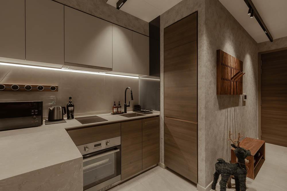 Modern Kitchen with Countertop and Open Storage