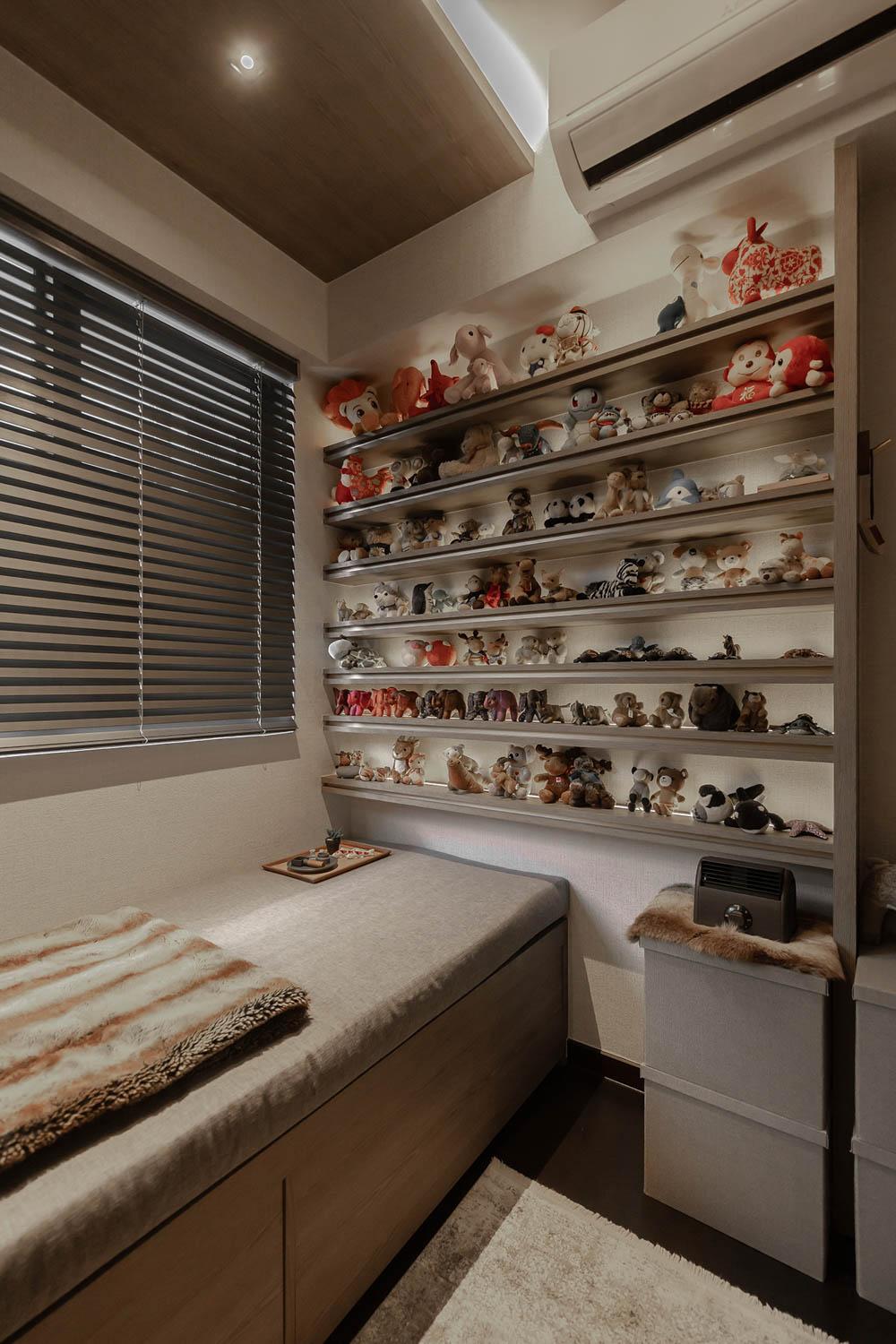 Modern Bedroom with Display Cabinets and Lighting
