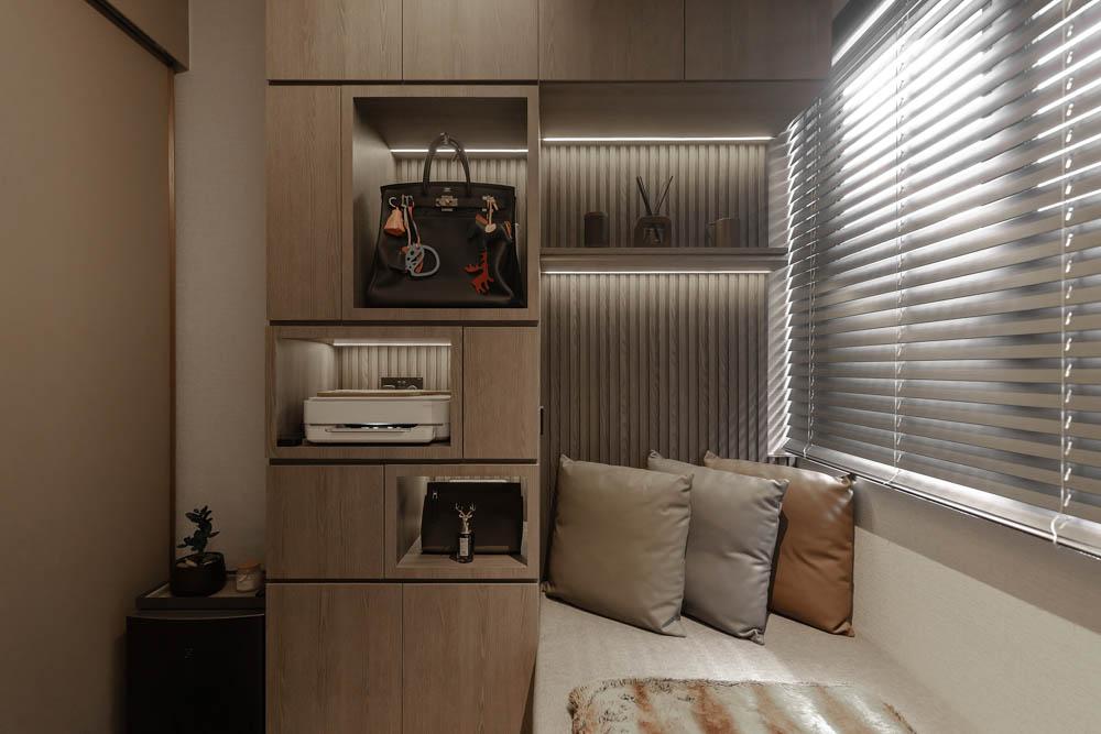 Modern Bedroom with Built-in Bed and Storage Cabinets