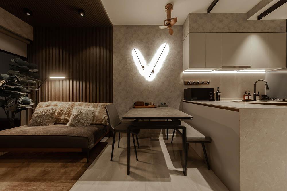 Modern Dining Room with Feature Wall and Rugs