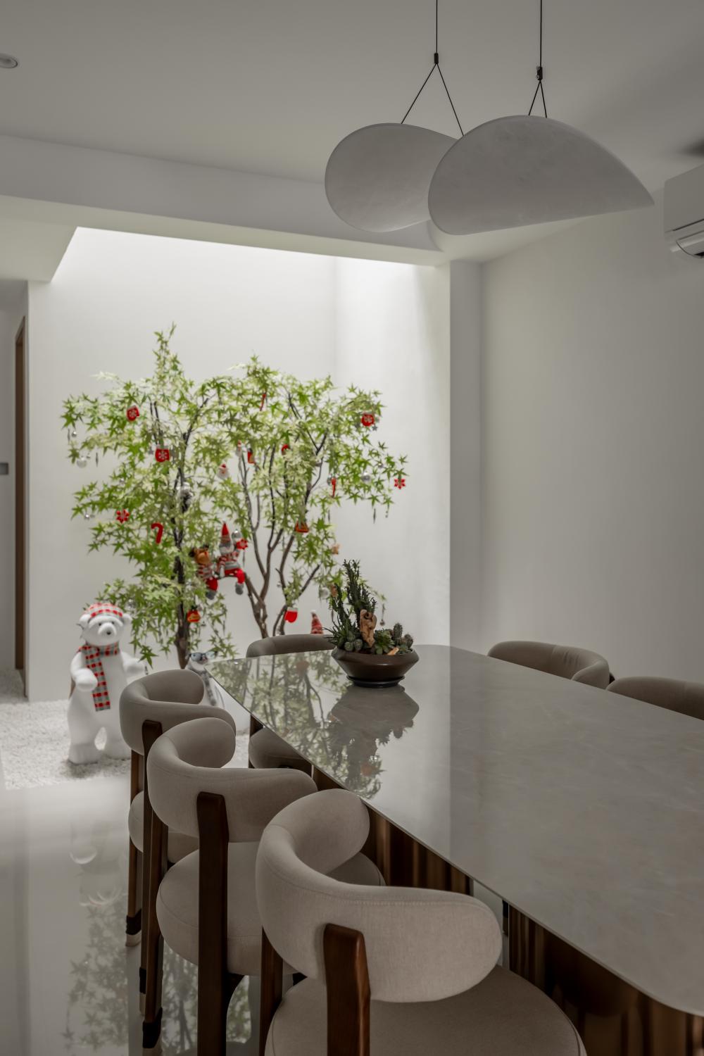 Modern Dining Room with Ceiling Light and Dining Table