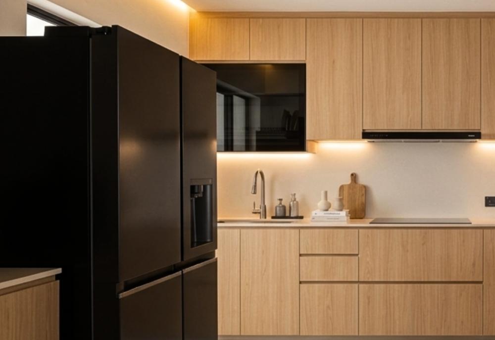 Scandinavian Kitchen with Countertop and Marble Floor