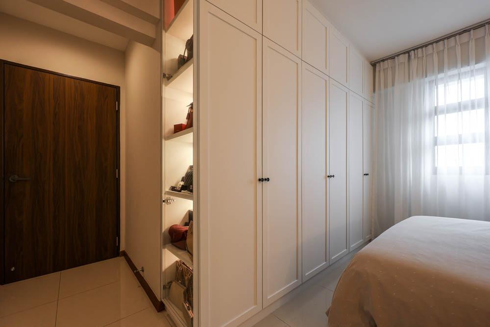 Modern Bedroom with Homogeneous Tiles and Wardrobe