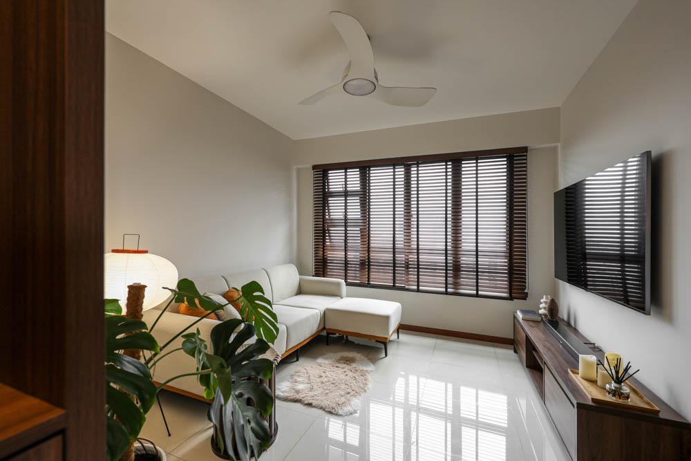 Modern Living Room with Homogeneous Tiles and Sofa
