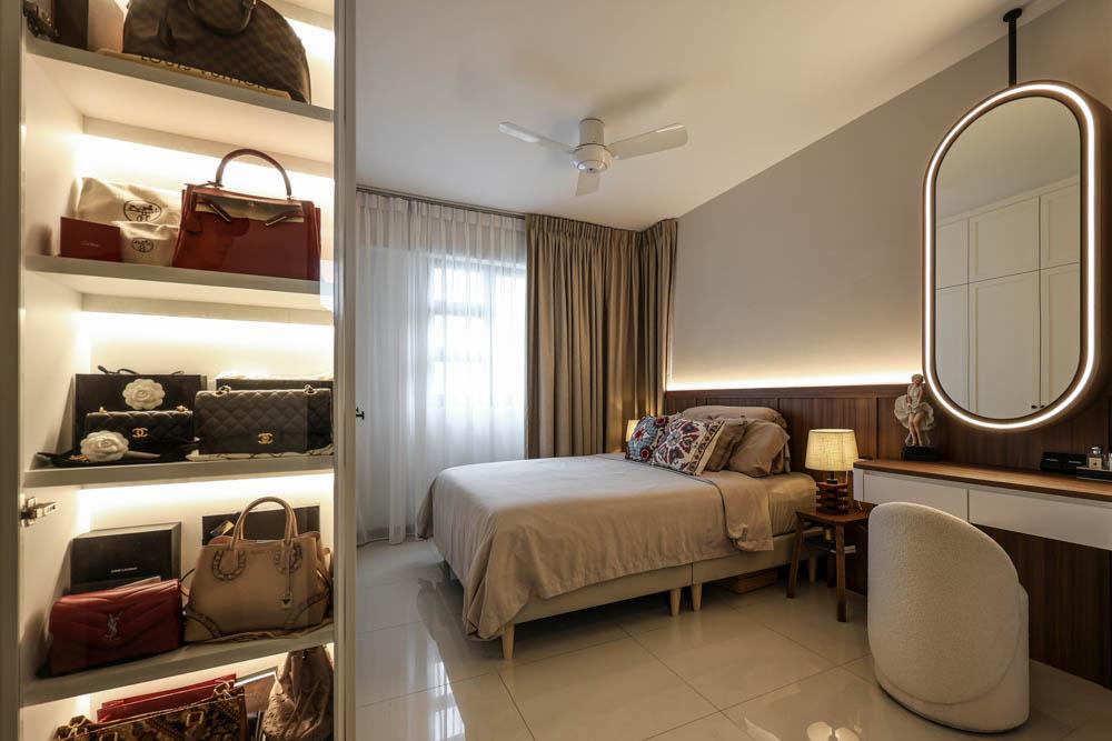 Modern Bedroom with Mirror and Wardrobe
