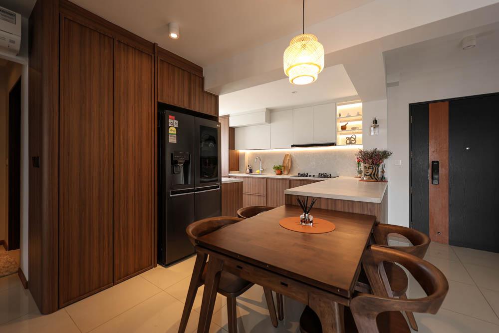 Modern Dining Room with Open Kitchen and Breakfast Counter