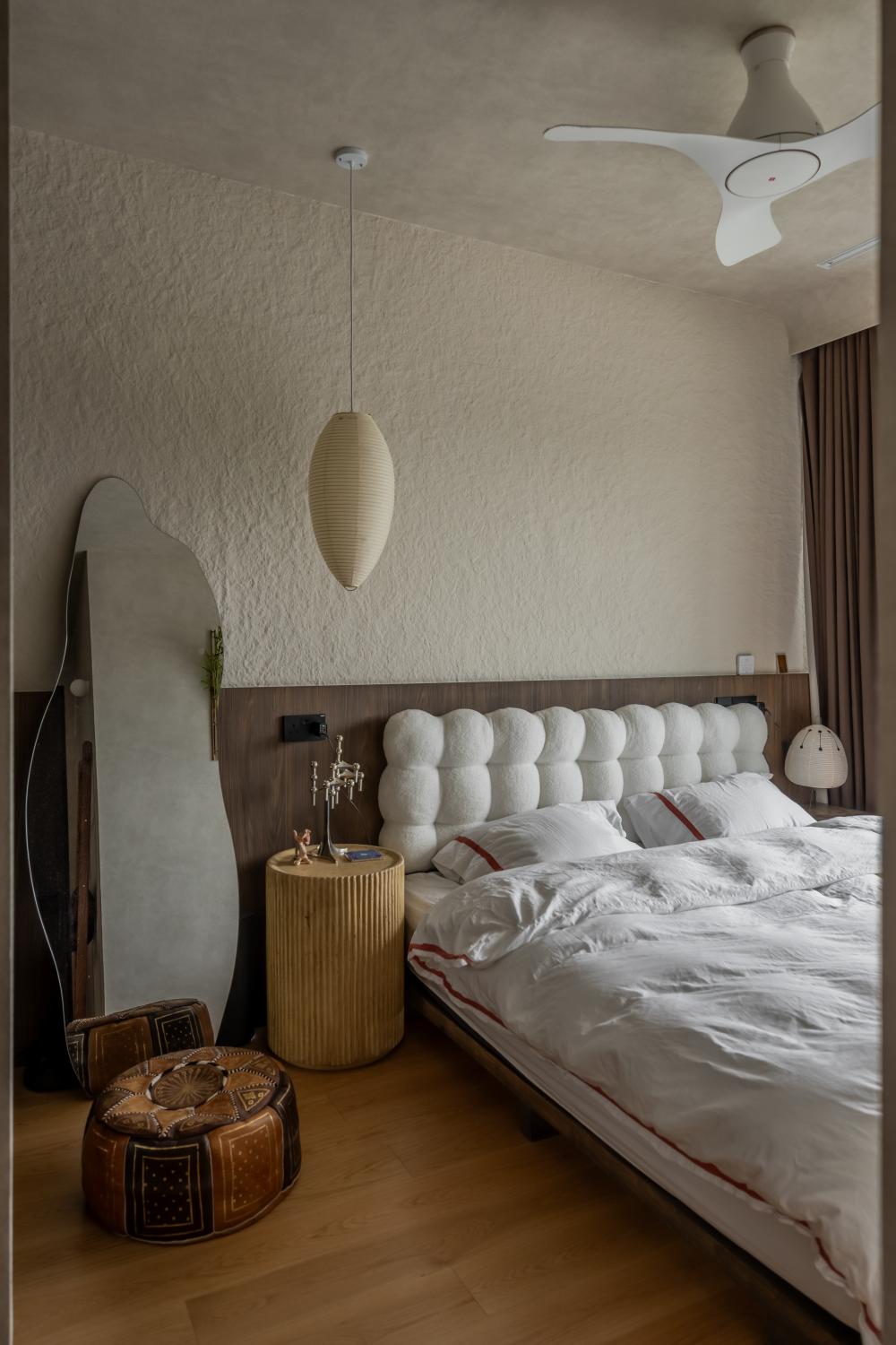 Modern Bedroom with Drop Light and Mirror