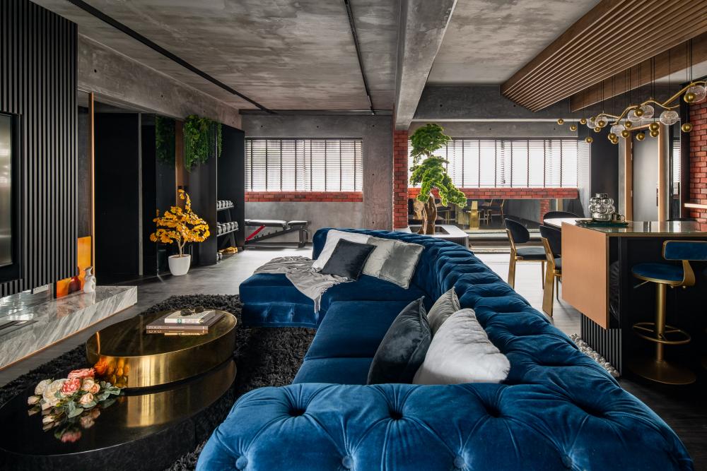 Modern Living Room with TV Console and Carpet