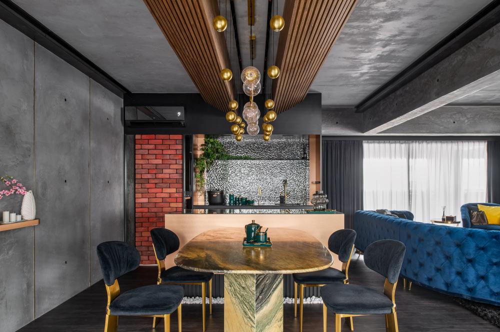 Modern Dining Room with Drop Light and Dining Table