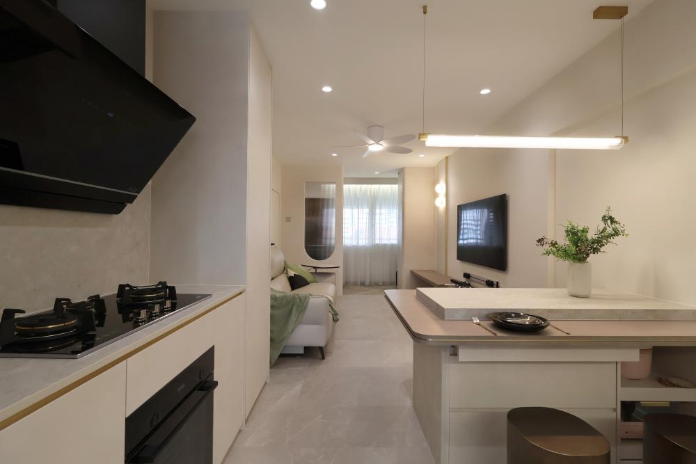 Modern Living Room with Feature Wall and Ceiling Light