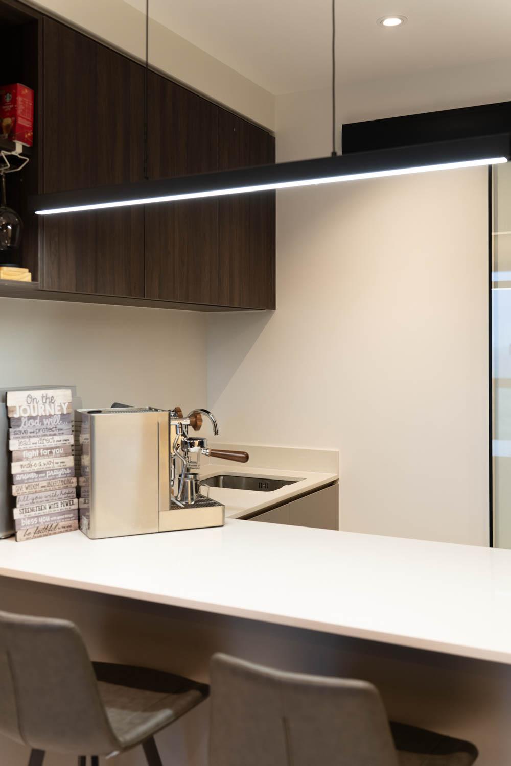Modern Pantry with Kitchen Island and Breakfast Counter