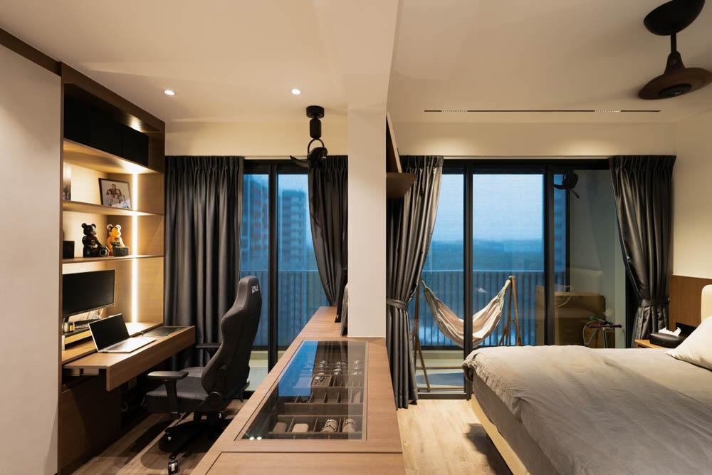 Modern Bedroom with Wardrobe and Display Cabinets