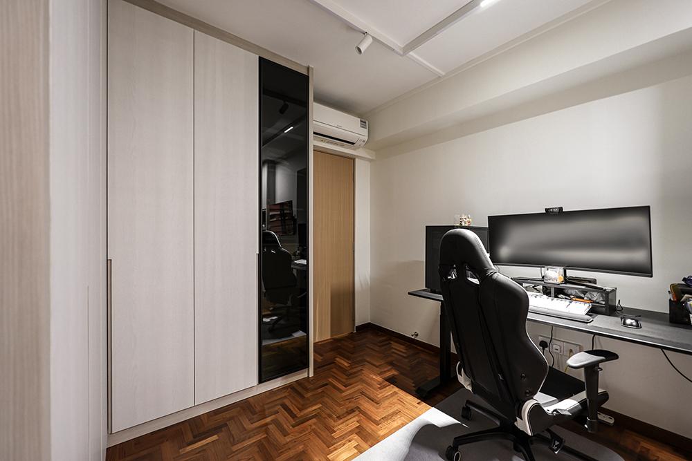 Scandinavian Bedroom with Parquet Floor and Wardrobe