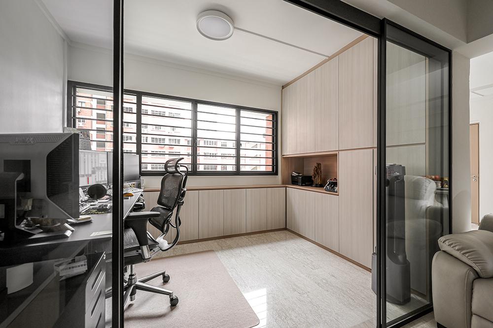 Scandinavian Home Office with Storage Cabinets and Display Cabinets