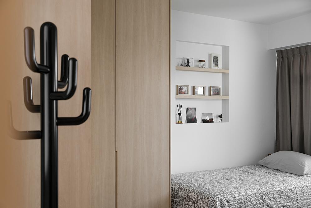 Minimalist Bedroom with Wardrobe and Curtain