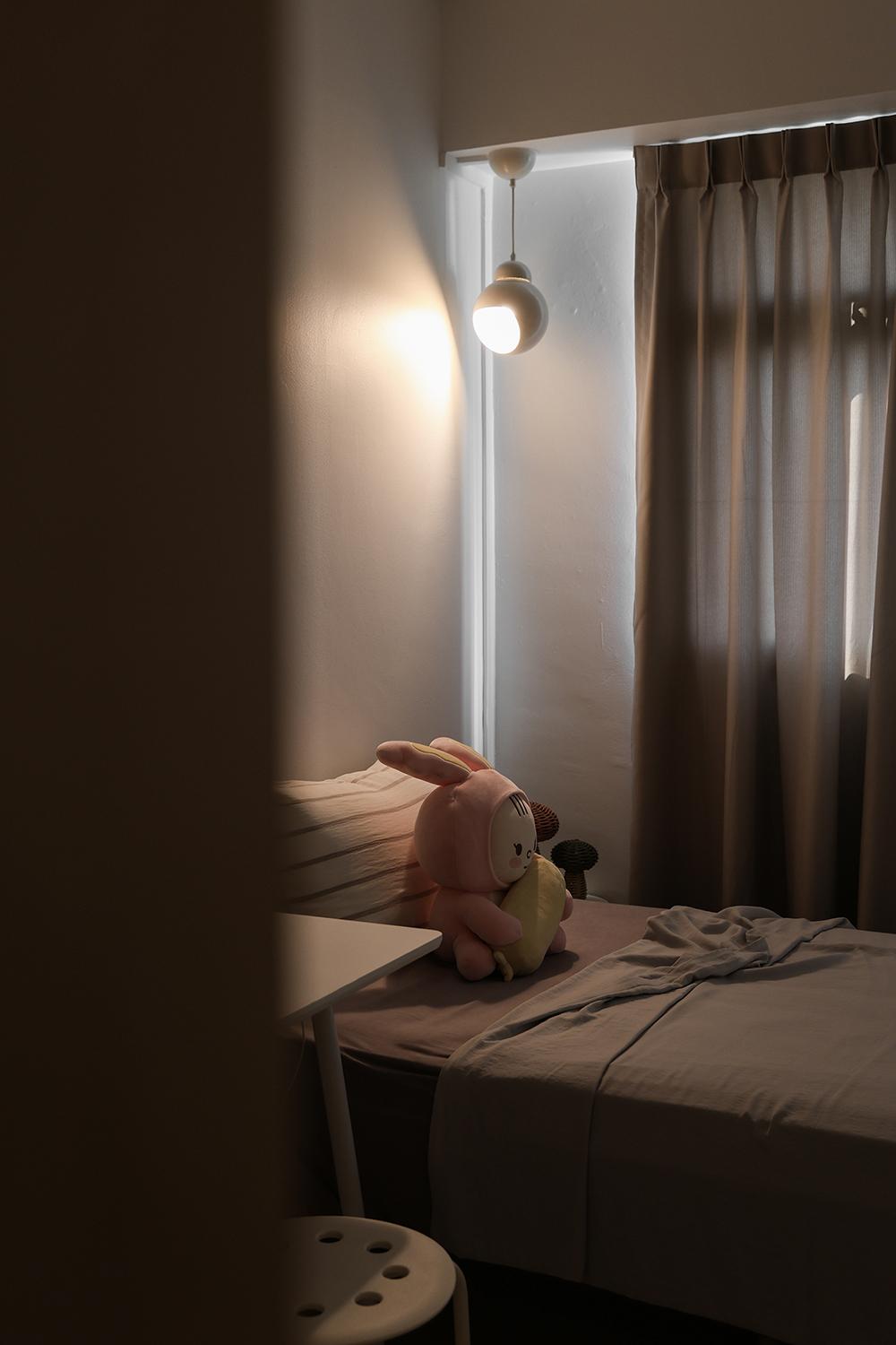 Minimalist Bedroom with Curtain and Lighting