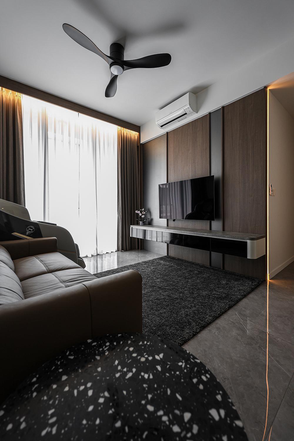 Modern Living Room with TV Console and Feature Wall