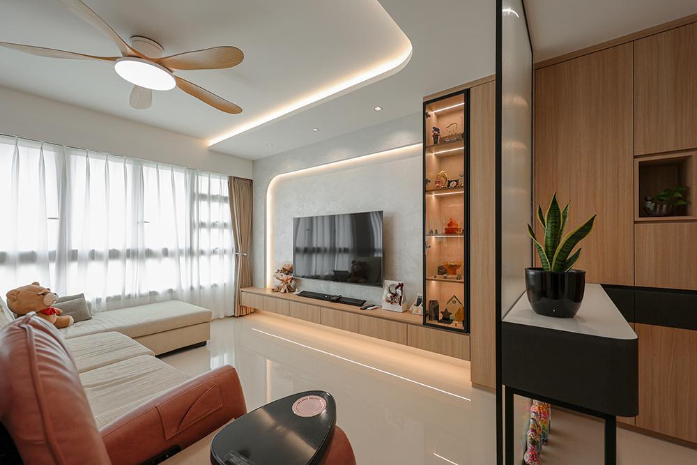 Scandinavian Living Room with TV Console and Feature Wall