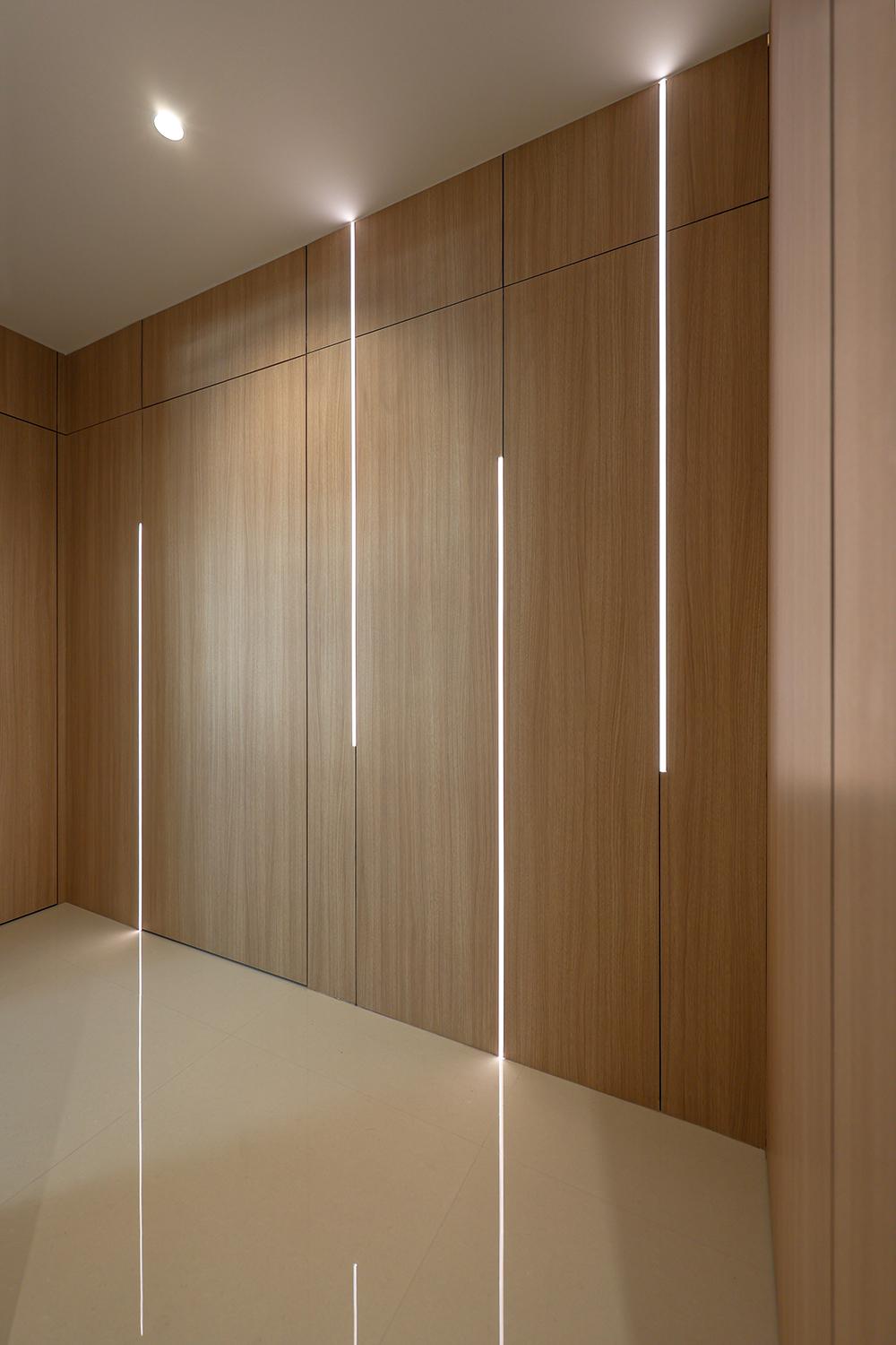 Scandinavian Hallway with Feature Wall and Lighting
