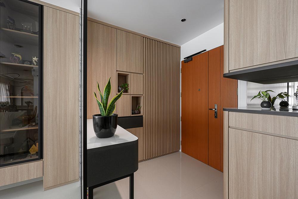 Scandinavian Foyer with Storage Cabinets and Display Cabinets