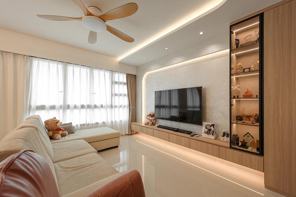 Scandinavian Living Room with TV Console and Feature Wall