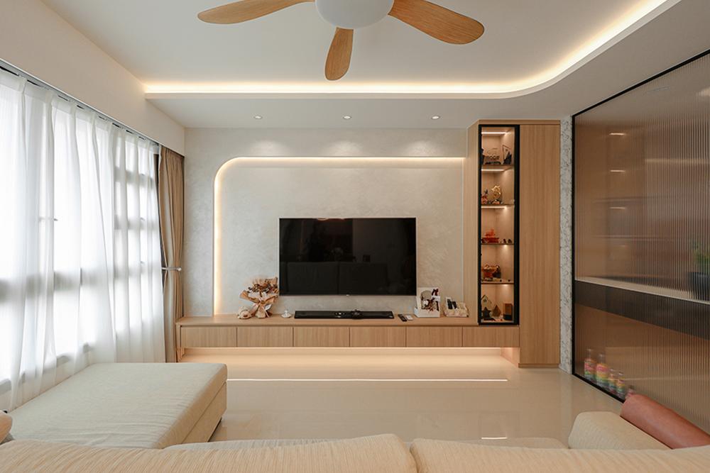 Scandinavian Living Room with TV Console and Feature Wall