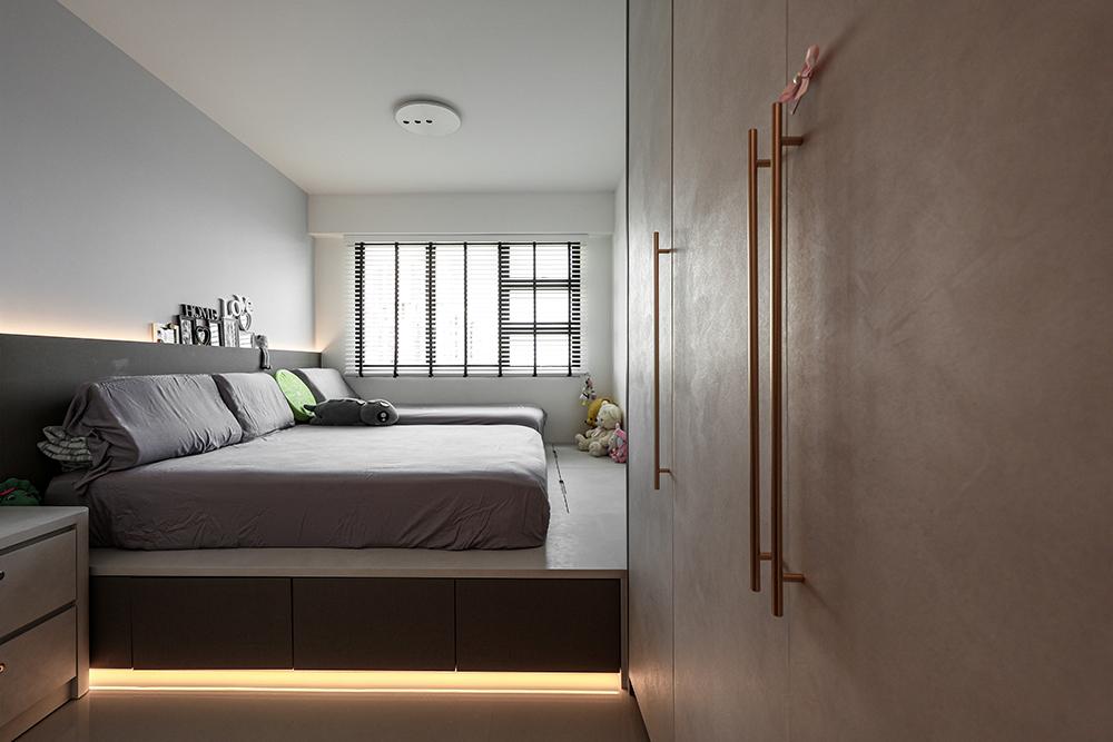 Scandinavian Bedroom with Platform Bed and Wardrobe