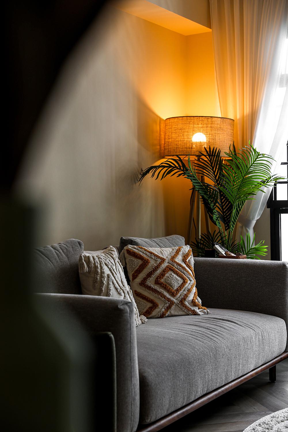 Country Living Room with Sofa and Lighting