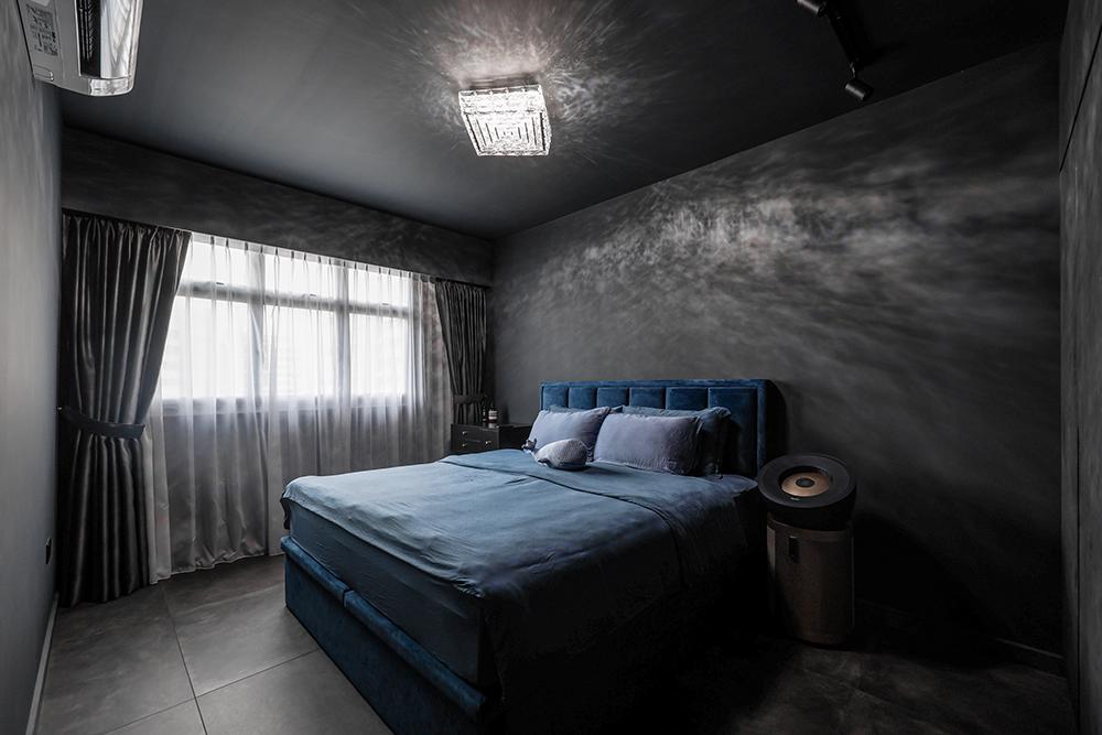 Modern Bedroom with Homogeneous Tiles and Wardrobe