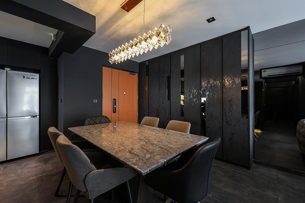 Modern Dining Room with Mirror and Storage Cabinets