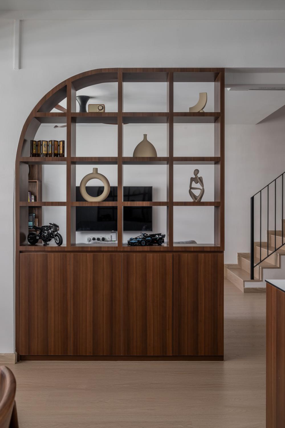 Contemporary Living Room with Bookshelf and TV Console