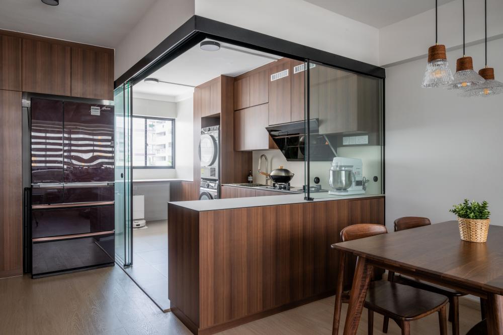 Contemporary Kitchen with Countertop and Refrigerator