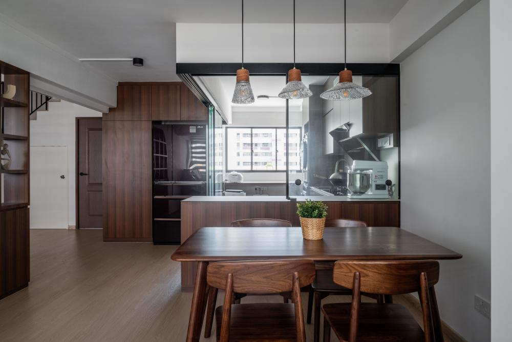 Contemporary Kitchen with Countertop and Refrigerator