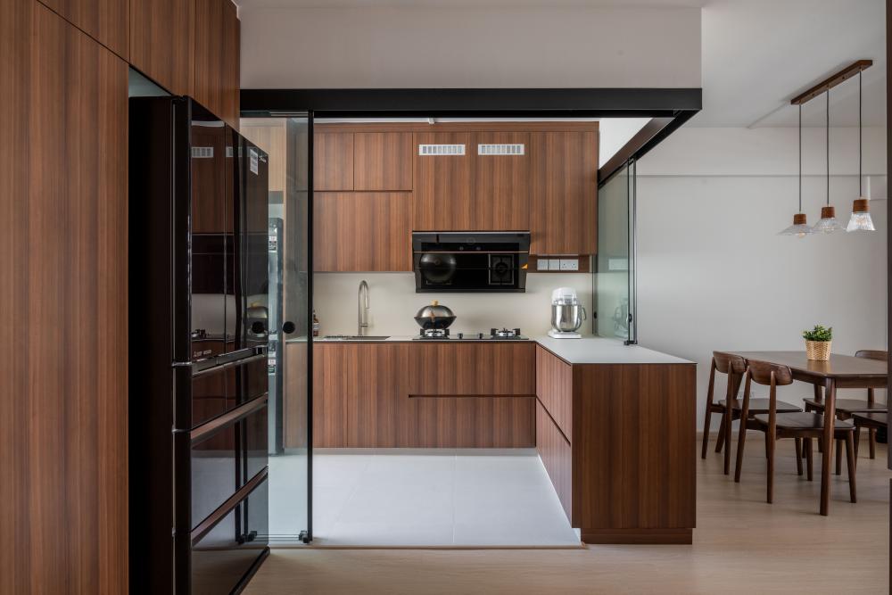 Contemporary Kitchen with Countertop and Refrigerator