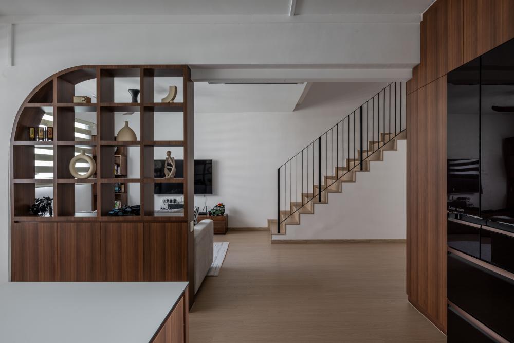 Contemporary Living Room with Bookshelf and TV Console