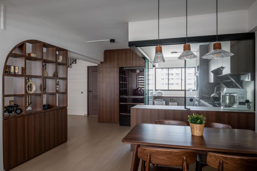 Contemporary Kitchen with Countertop and Refrigerator