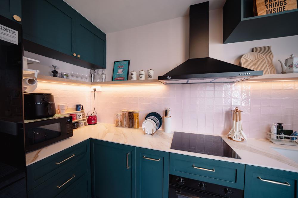 Country Kitchen with Countertop and Homogeneous Tiles