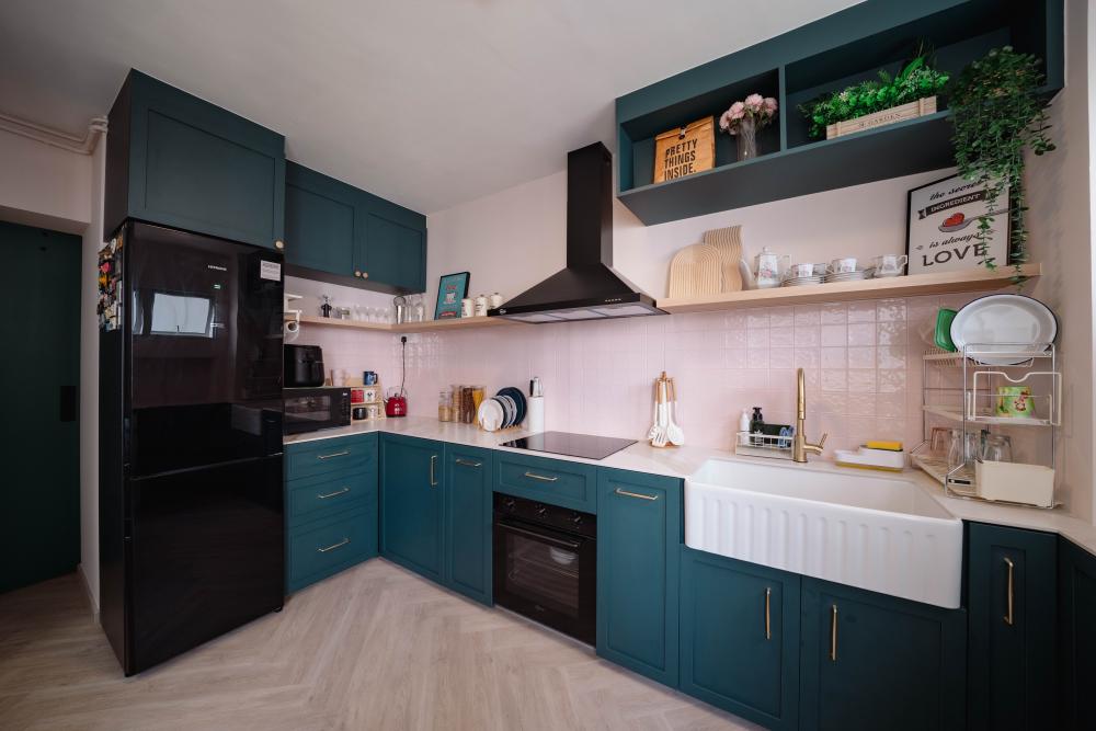 Country Kitchen with Countertop and Vinyl Flooring
