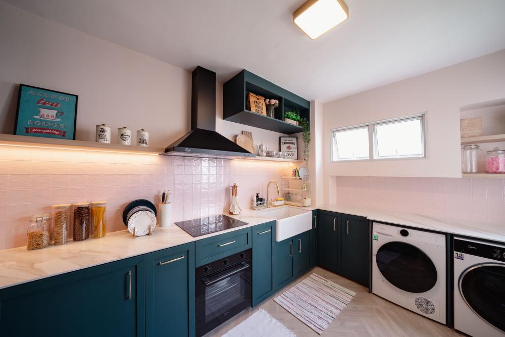 Country Kitchen with Countertop and Vinyl Flooring
