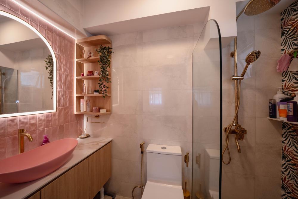 Country Bathroom with Countertop and Mirror