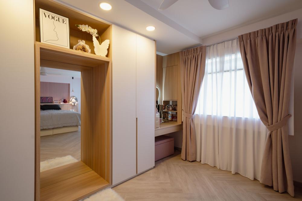 Country Bedroom with Vinyl Flooring and Herringbone Tiling